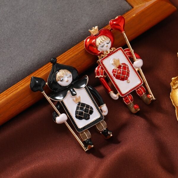 Poker Card Sign Red Heart Black Spade Soldier Brooch