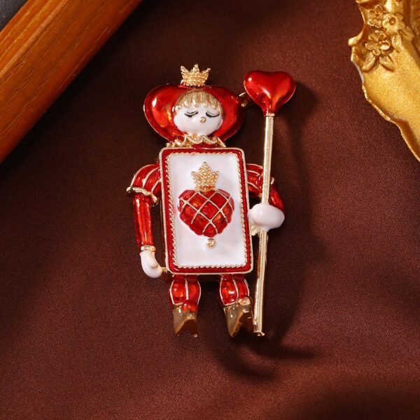 Poker Card Sign Red Heart Black Spade Soldier Brooch - Image 6