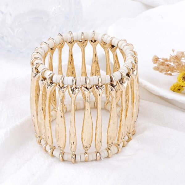 Gold Color Maximelism Style Long Fish Statement Piece Elastic Band Fish Bracelet Jewelry Set - Image 2