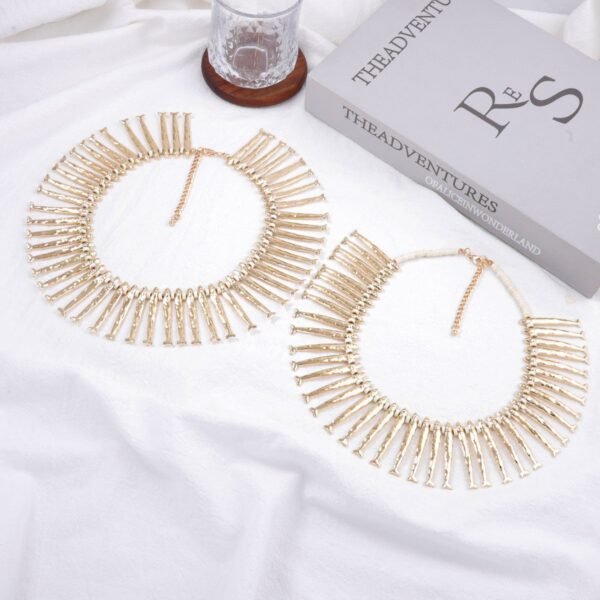 Gold Color Maximelism Style Long Fish Statement Piece Elastic Band Fish Bracelet Jewelry Set - Image 4