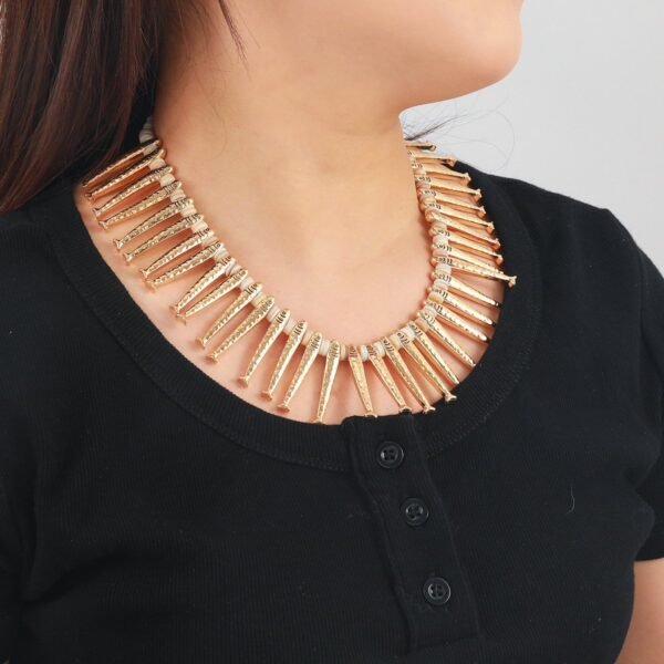 Gold Color Maximelism Style Long Fish Statement Piece Elastic Band Fish Bracelet Jewelry Set - Image 3