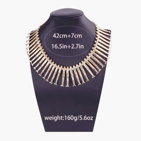 Gold Color Maximelism Style Long Fish Statement Piece Elastic Band Fish Bracelet Jewelry Set - Image 7