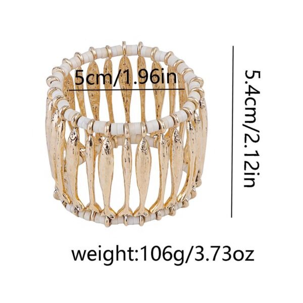 Gold Color Maximelism Style Long Fish Statement Piece Elastic Band Fish Bracelet Jewelry Set - Image 9