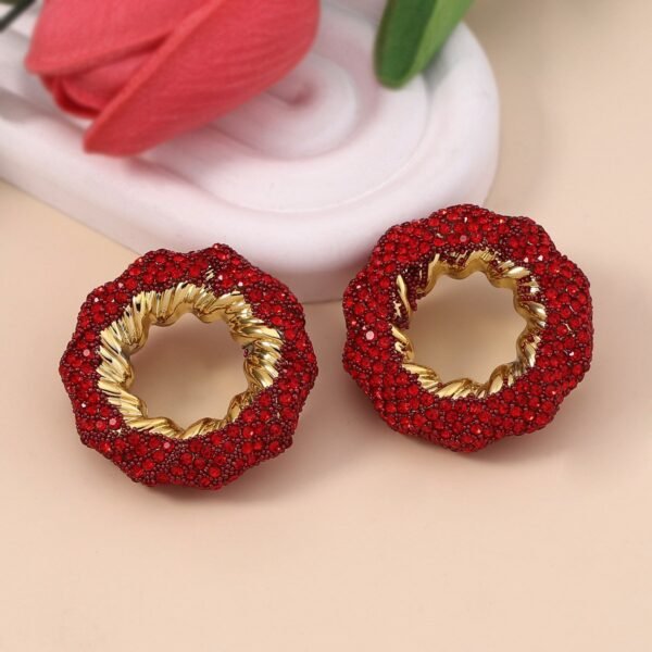 Sparkle Rhinestone Inlaid Hollow-out Circle Round Shape Colorful Stud Earrings - Image 3