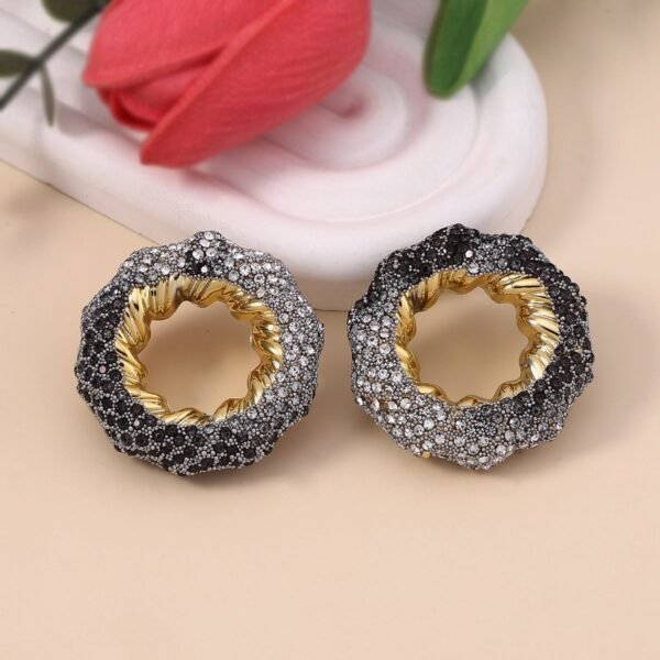 Sparkle Rhinestone Inlaid Hollow-out Circle Round Shape Colorful Stud Earrings - Image 2