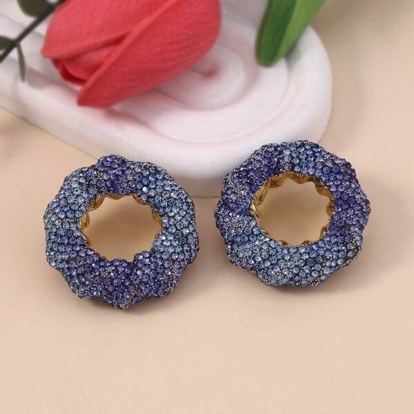 Sparkle Rhinestone Inlaid Hollow-out Circle Round Shape Colorful Stud Earrings - Image 5