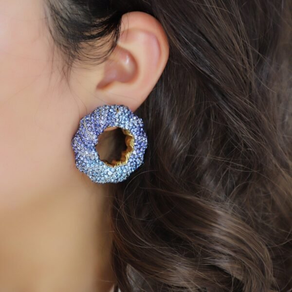 Sparkle Rhinestone Inlaid Hollow-out Circle Round Shape Colorful Stud Earrings - Image 6