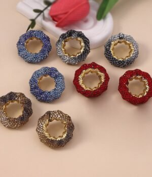 Sparkle Rhinestone Inlaid Hollow-out Circle Round Shape Colorful Stud Earrings