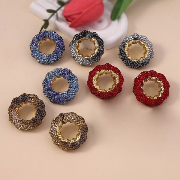 Sparkle Rhinestone Inlaid Hollow-out Circle Round Shape Colorful Stud Earrings