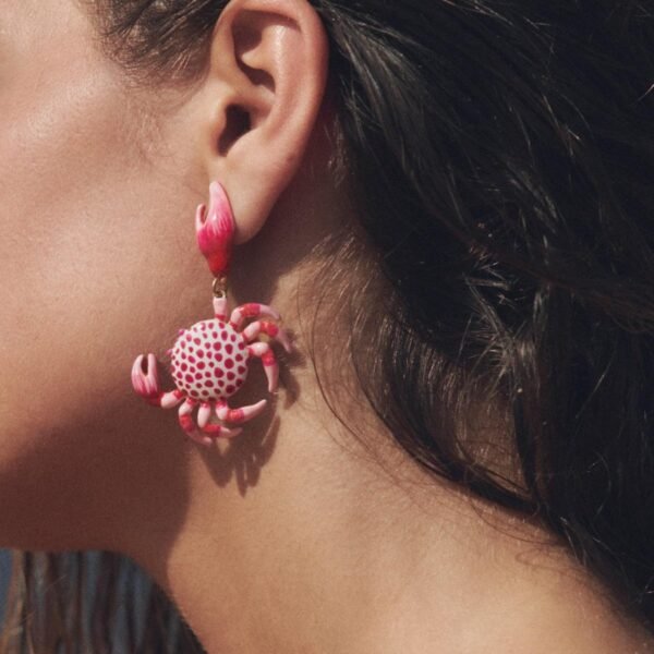 Cute Pink Color Crab Earrings Animal Dangle Earrings - Image 4