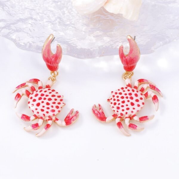 Cute Pink Color Crab Earrings Animal Dangle Earrings - Image 2