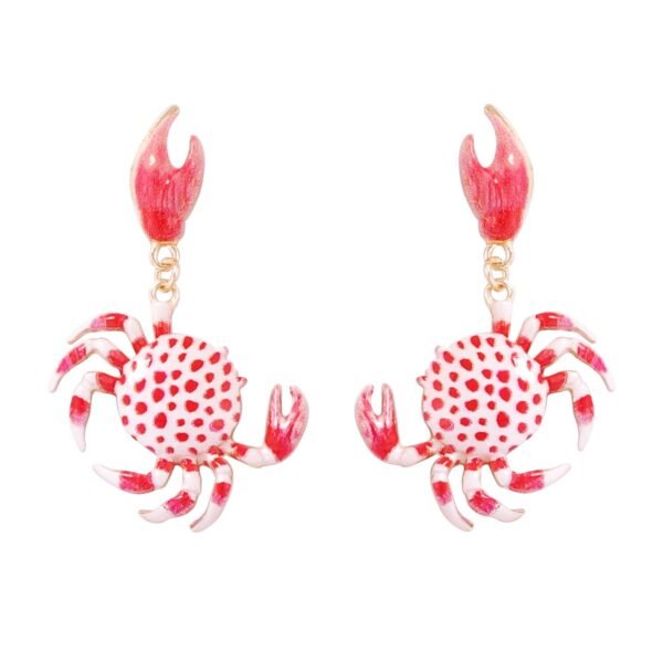 Cute Pink Color Crab Earrings Animal Dangle Earrings - Image 3