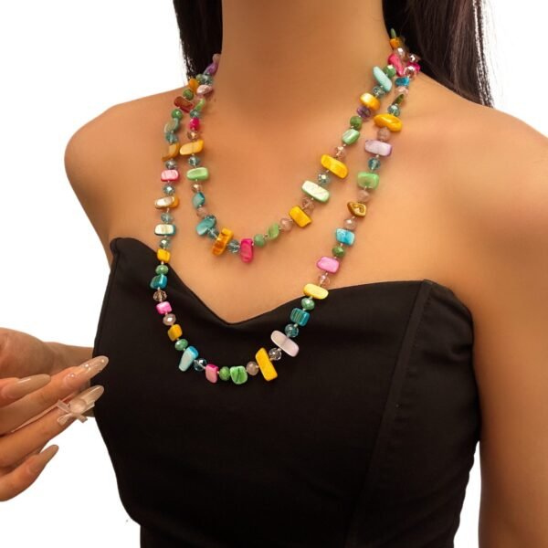 Boho Style Long Sweater Chain Painted Shell Pieces Layer Necklace Colorful - Image 5