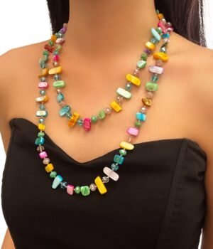 Boho Style Long Sweater Chain Painted Shell Pieces Layer Necklace Colorful