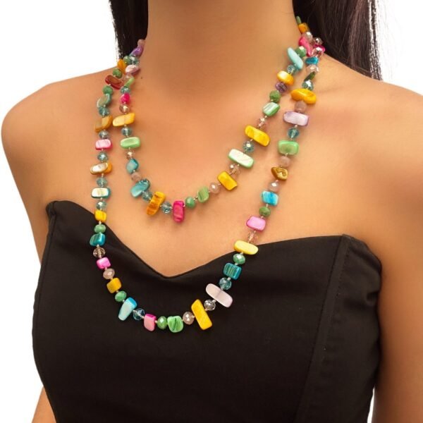 Boho Style Long Sweater Chain Painted Shell Pieces Layer Necklace Colorful