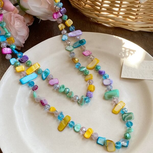 Boho Style Long Sweater Chain Painted Shell Pieces Layer Necklace Colorful - Image 2
