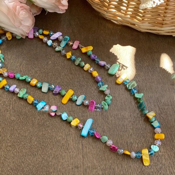 Boho Style Long Sweater Chain Painted Shell Pieces Layer Necklace Colorful - Image 3