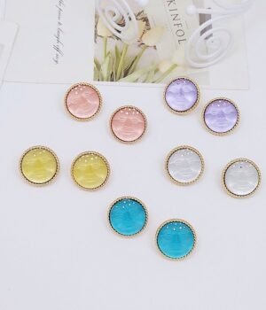 18k Gold Plated Vintage Style Moon Face Stud Earrings Blue / Pink / Purple / White / Yellow Color 925 Sterling Silver Post