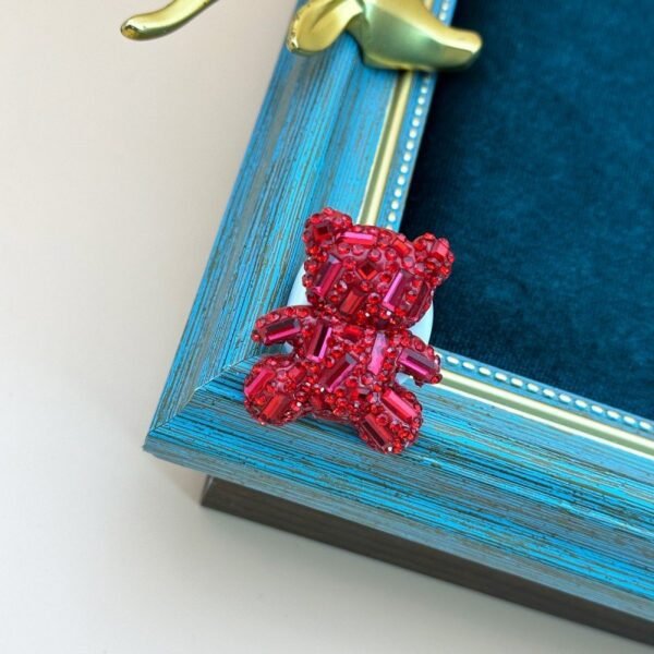 Sparkle Rhinestone Inlaid Cute Bear Ring Red / Pink Fixed US Size 7~8 White Resin Ring Band - Image 5