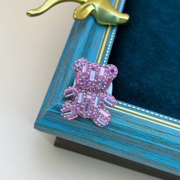 Sparkle Rhinestone Inlaid Cute Bear Ring Red / Pink Fixed US Size 7~8 White Resin Ring Band - Image 3