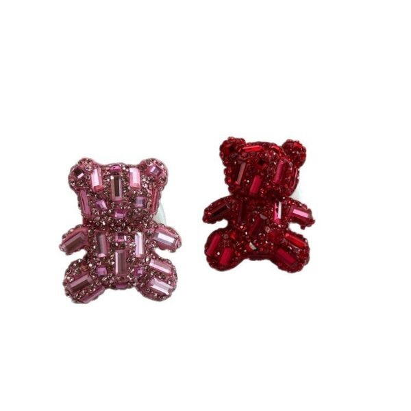 Sparkle Rhinestone Inlaid Cute Bear Ring Red / Pink Fixed US Size 7~8 White Resin Ring Band - Image 4