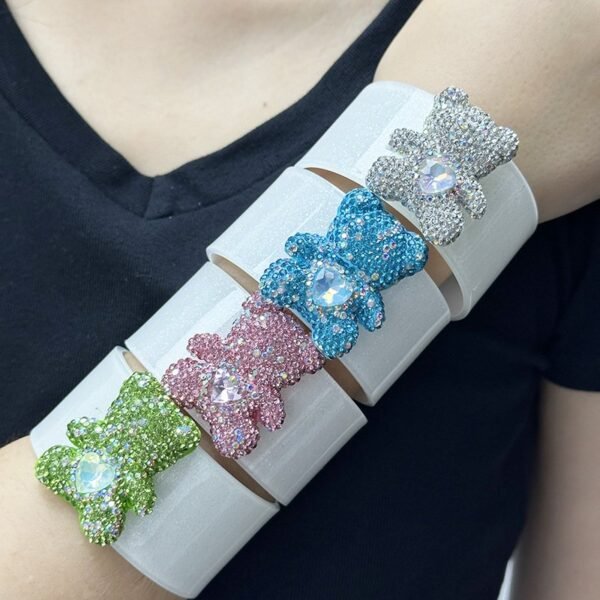 Colorful Rhinestone Inlaid Cute Bear White Color Bangle Small Size Green Blue Pink Clear Color