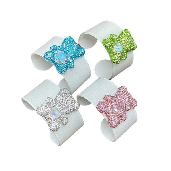 Colorful Rhinestone Inlaid Cute Bear White Color Bangle Small Size Green Blue Pink Clear Color - Image 4