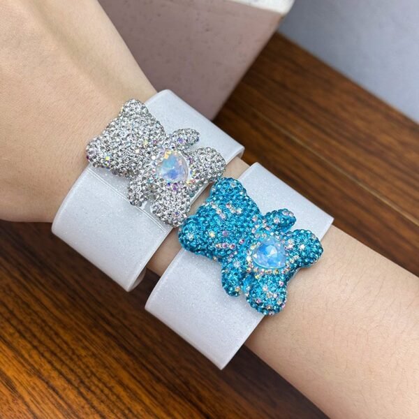 Colorful Rhinestone Inlaid Cute Bear White Color Bangle Small Size Green Blue Pink Clear Color - Image 3