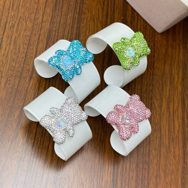 Colorful Rhinestone Inlaid Cute Bear White Color Bangle Small Size Green Blue Pink Clear Color - Image 5