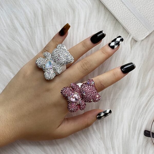 Shining Sparkling Rhinestone Inlaid Cute Bear Ring with White Color Ring Band Clear / Pink / Blue / Green Fixed US Size 7~8 - Image 4