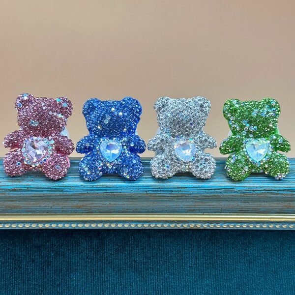 Shining Sparkling Rhinestone Inlaid Cute Bear Ring with White Color Ring Band Clear / Pink / Blue / Green Fixed US Size 7~8 - Image 6
