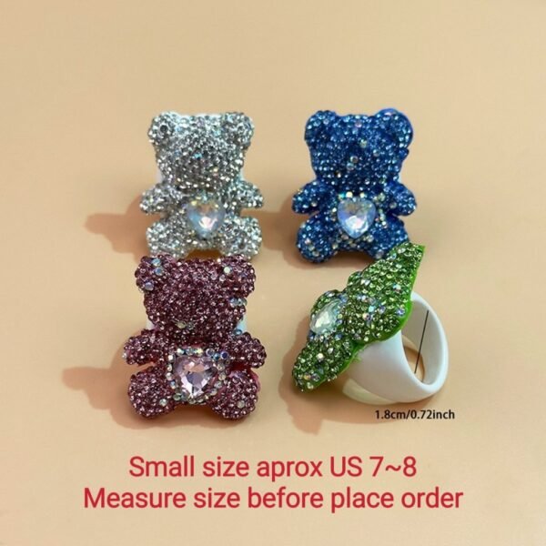 Shining Sparkling Rhinestone Inlaid Cute Bear Ring with White Color Ring Band Clear / Pink / Blue / Green Fixed US Size 7~8 - Image 2