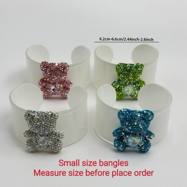 Colorful Rhinestone Inlaid Cute Bear White Color Bangle Small Size Green Blue Pink Clear Color - Image 2