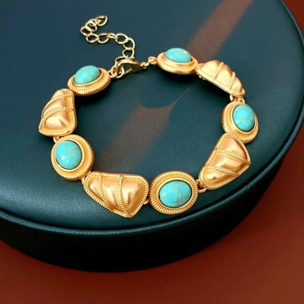 Artificial Turquoise Stone Green Stones Matte Gold Colorful Jewelry Set Dangle Earrings Bracelet Necklace - Image 3