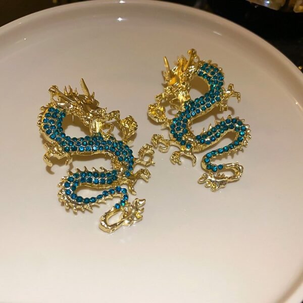 Chinese Style Dragon Stud Earrings Rhinestone Inlaid Big Animal Earrings - Image 2