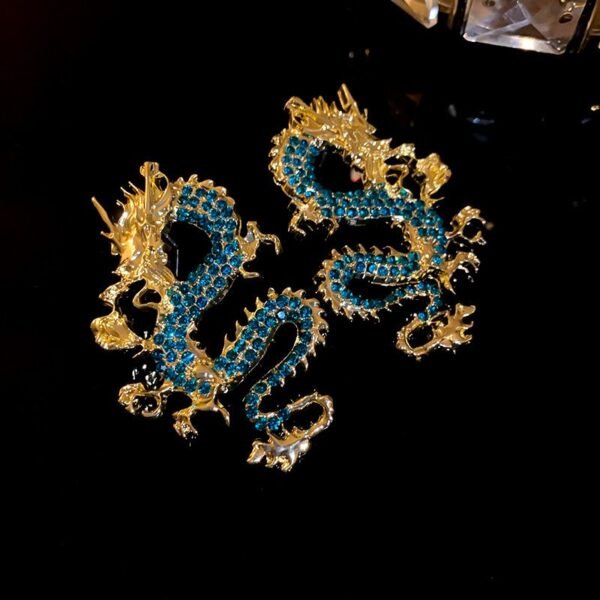 Chinese Style Dragon Stud Earrings Rhinestone Inlaid Big Animal Earrings - Image 3