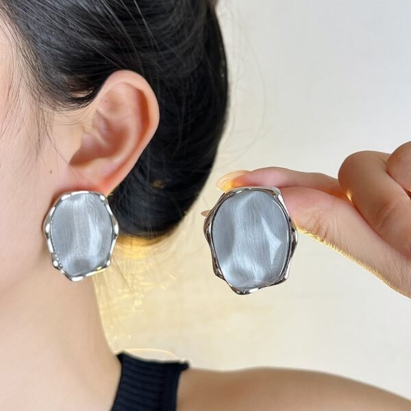 Big Stud Earrings Water Ripple Design Round Shape Adjustable Size Ring Jewelry Set Blue / Gray Color - Image 4