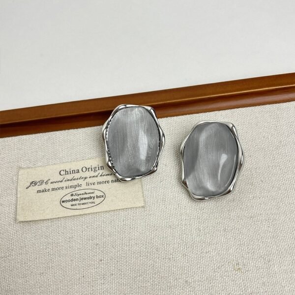 Big Stud Earrings Water Ripple Design Round Shape Adjustable Size Ring Jewelry Set Blue / Gray Color - Image 7