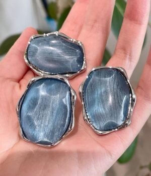Big Stud Earrings Water Ripple Design Round Shape Adjustable Size Ring Jewelry Set Blue / Gray Color