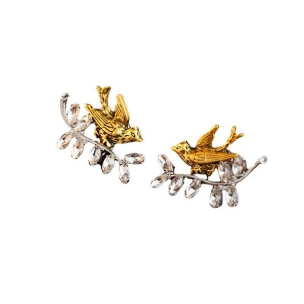 Little Gold Color Bird Stud Earrings with Rhinestone Inlaid - Image 2