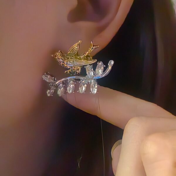 Little Gold Color Bird Stud Earrings with Rhinestone Inlaid - Image 6