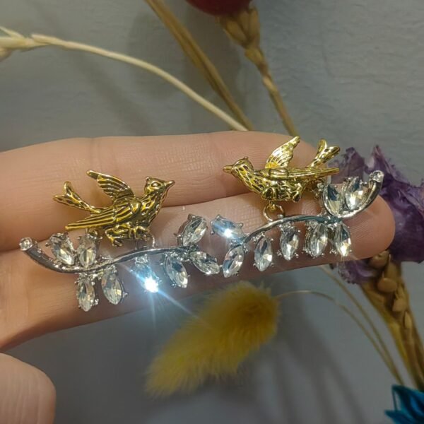 Little Gold Color Bird Stud Earrings with Rhinestone Inlaid - Image 5