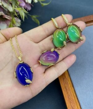 Mood Stone Dangle Earrings Necklace Ring Set Color Changing Temperature Sensing Jewelry Adjustable Size Ring
