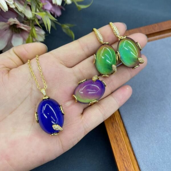 Mood Stone Dangle Earrings Necklace Ring Set Color Changing Temperature Sensing Jewelry Adjustable Size Ring