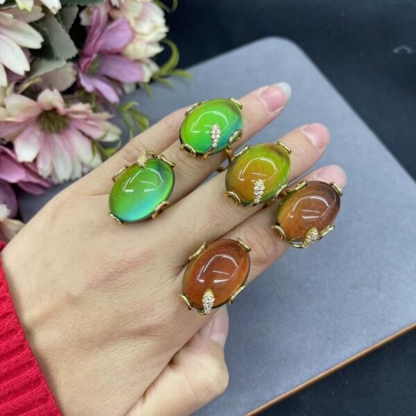 Mood Stone Dangle Earrings Necklace Ring Set Color Changing Temperature Sensing Jewelry Adjustable Size Ring - Image 3