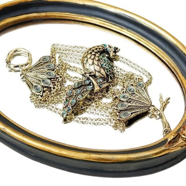 Zinc Alloy Layered Peacock Bracelet Boho Style Ethics Vintage Style OT Clasp Enamel Bracelet Rhinestone Inlaid Feather Shape Wrist Chain - 19cm - Image 4