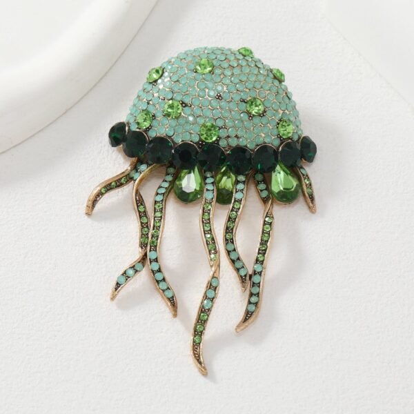 Beach Theme Summer Vibe Pendant Rooch Pin Sparkling Rhinestone Inlaid Jelly Fish Tassel Blue / Pink / Green Maximelism Brooches - Image 2