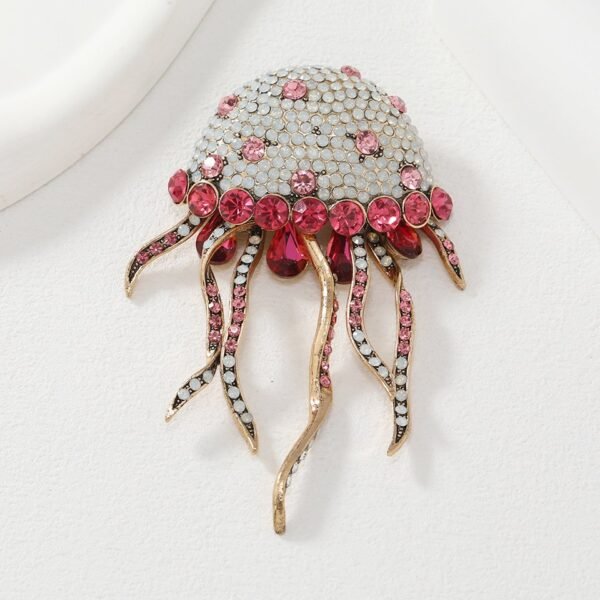 Beach Theme Summer Vibe Pendant Rooch Pin Sparkling Rhinestone Inlaid Jelly Fish Tassel Blue / Pink / Green Maximelism Brooches - Image 3