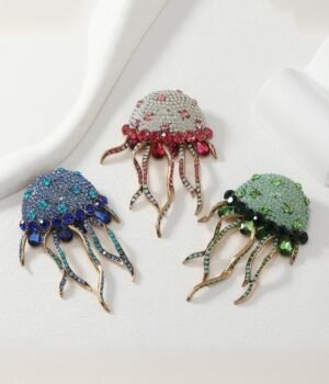 Beach Theme Summer Vibe Pendant Rooch Pin Sparkling Rhinestone Inlaid Jelly Fish Tassel Blue / Pink / Green Maximelism Brooches