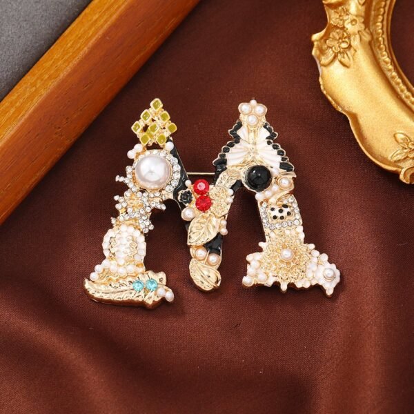 Colorful Enamel Letter Brooch Rhinestone Imitation Pearl Inlaid Initial Brooch Pin Letter A / D / G / M / R / S - Image 5